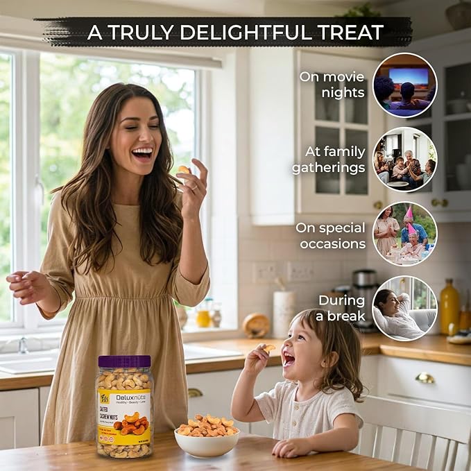 DELUXNUTS Premium Roasted Lightly Salted Cashew 21oz – Whole Cashew Nuts, Healthy Gourmet Snack for Adults, High Protein, Gluten-Free
