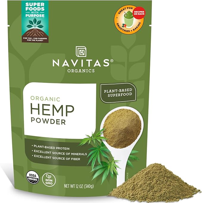 Navitas Organics Hemp Powder – Vegan Protein, Fiber & Minerals – for Smoothies, Oatmeal, Baking, Bars & More – Cold-Pressed – USDA Organic, Non GMO, Kosher, Gluten Free (12oz. Bag, 11 Servings)