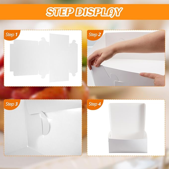 Ireer 50 Pack 14 x 14 x 6 Inch White Cake Boxes Cardboard Bakery Boxes for Pie Pastry Cookie