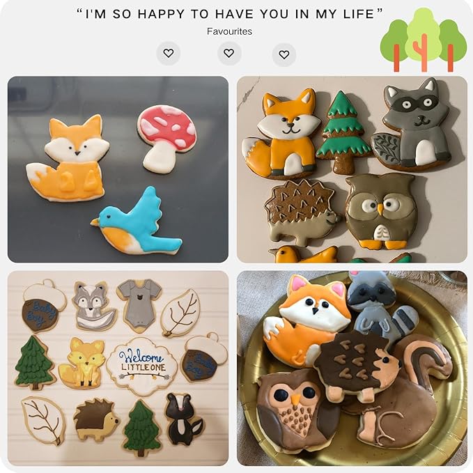 Woodland Cookie Cutter Set-3 Inches-7 Piece-Fox, Owl, Deer, Bird, Hedgehog, Squirrel, Mushroom, Forest Animal Cookie Cutters Molds for Kids Birthday Party Woodland Baby Shower