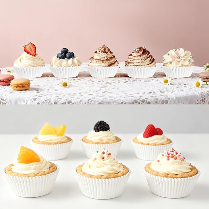 1000 Count White Paper Cupcake Liners, Standard Size 1.4 Inch, Unbleached Baking Cups for Muffins and Cupcakes (White, 1.4 Inch)