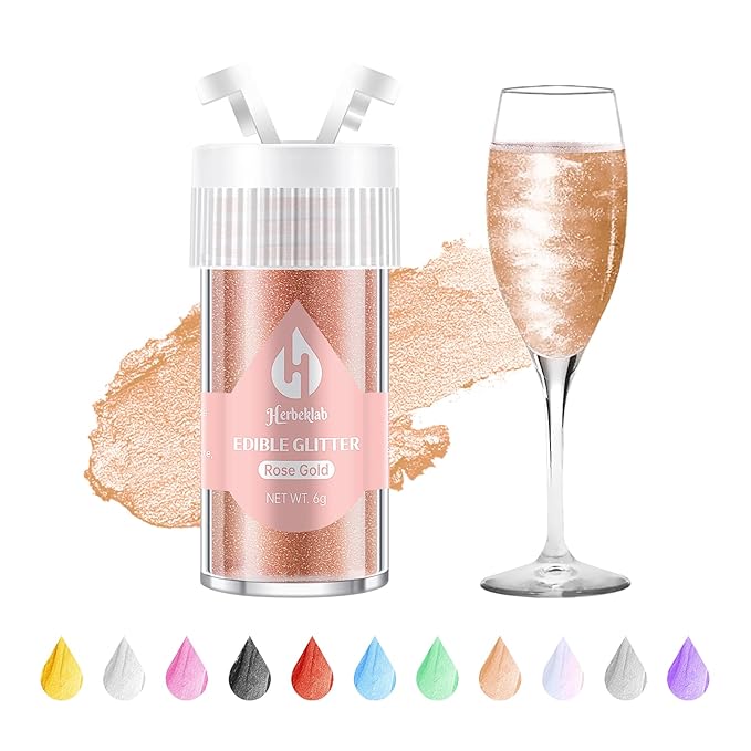 Rose Gold Edible Glitter – 6g Luster Dust Drink Glitter, Food Grade Shimmer Powder for Cocktails, Cakes, Beverages, Chocolate & Candy