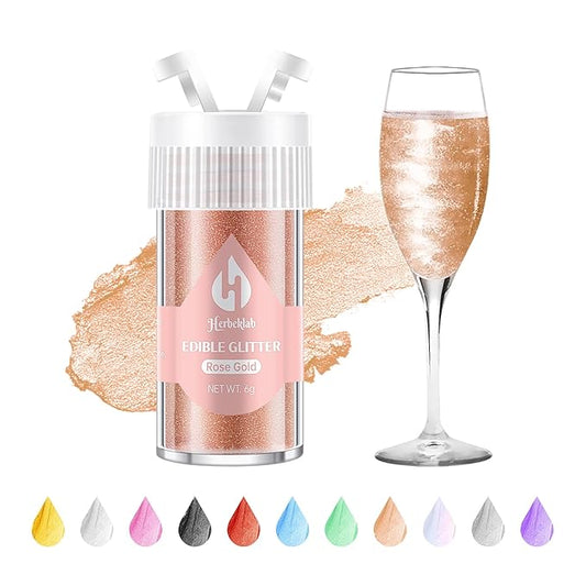 Rose Gold Edible Glitter – 6g Luster Dust Drink Glitter, Food Grade Shimmer Powder for Cocktails, Cakes, Beverages, Chocolate & Candy