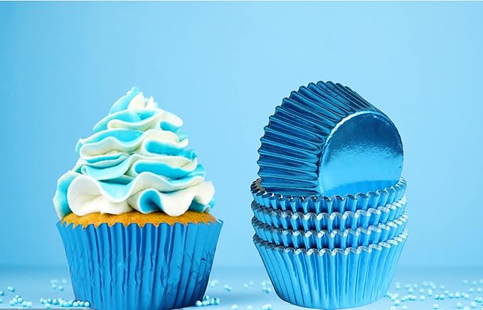 Blue-Foil Cupcake-Liners Paper-Baking-Cupcake,for different Parties, Weddings,Standard Sized(pack of 100） …
