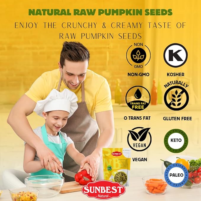 Sunbest Natural Raw Pumpkin Seeds 32 Oz (2 lbs) 1 Pack - Nutrient-Rich, Unsalted, Ready to Eat - Ideal for Snacking, Cooking & Baking - Non-GMO, Kosher, Vegan-Friendly - Bulk Packaging