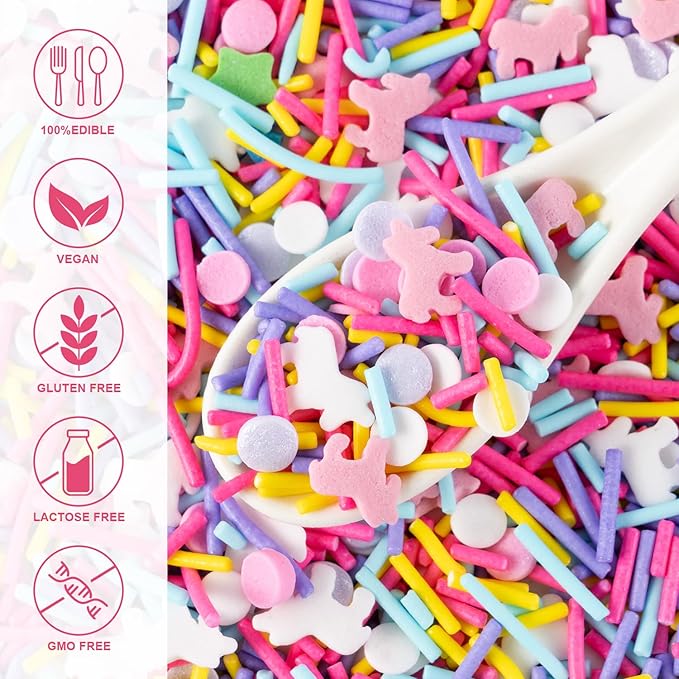Unicorn Sprinkles for Cake Decorating 4.2 ounce Edible Pink Purple Blue Unicorn confetti Jimmies Sprinkles Mix Topper Cookie for Cupcakes Candy Cream Chocolate Birthday Princess Party