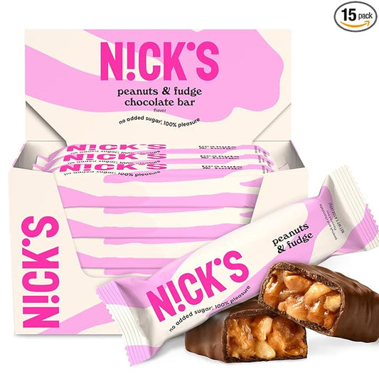 NICKS Peanuts n fudge Keto Chocolate Candy Bars No Added Sugar 180 Calories, 3.0 Net carbs, Gluten Free Sweets Low carb Candy Snack Bar (Multipack 15x40g)