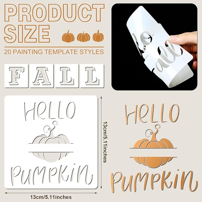 20 Pieces Fall Stencil Template for Painting Reusable Words Stencil DIY Template for Painting on Wood Wall Home Decor
