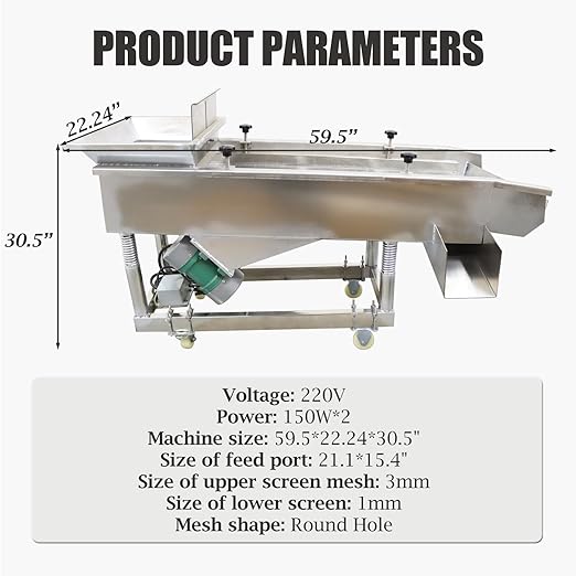 Linear Vibrating Sieve Electric Screen Shaker Stainless Steel Medium Linear Sifter Machine Double Layers Double Motors 220V 3mm Upper 1mm Lower Round Hole Mesh(JG50-150)
