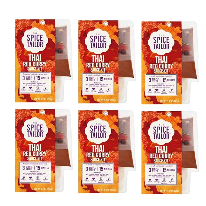 Spice Tailor 3 Simple Steps Restaurant Quality Meals in Minutes Kits Ready in 10 Minutes (6 Pack, Thai Red Curry)