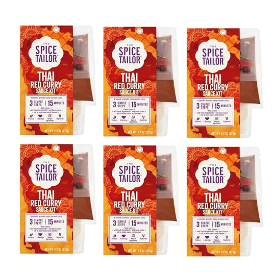Spice Tailor 3 Simple Steps Restaurant Quality Meals in Minutes Kits Ready in 10 Minutes (6 Pack, Thai Red Curry)