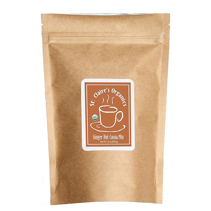 St. Claire's Organic Gourmet Hot Cocoa, (Ginger, 12 Ounce Bag, 20 servings) | Allergen-Free, Vegan, GMO-Free, Gluten-Free | Made in our Allergen-Free facility