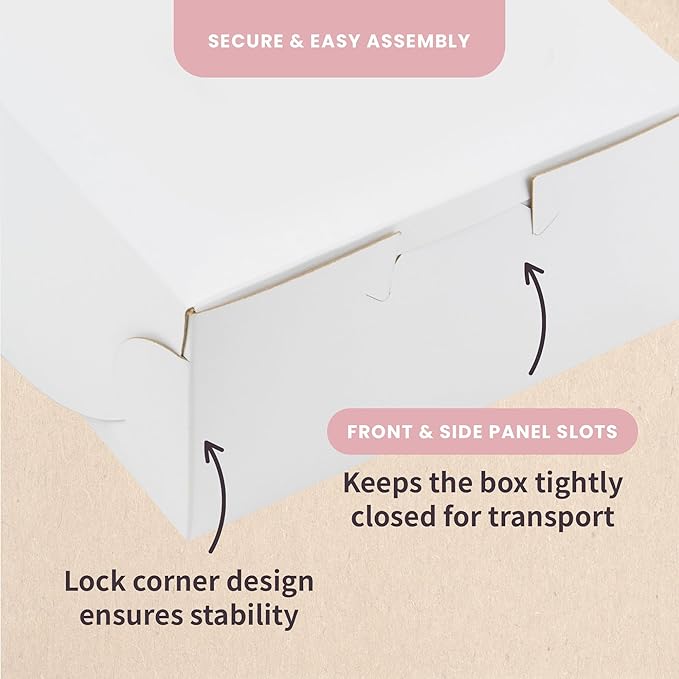 FC Meyer Bakery Boxes - Reversible 6” Classic Box For Pastries & Cookies, Secure Your Bakery Box With Special Side Panel Clips & A Front Tuck Lock, Made In USA, Size 6 x 6 x 3 (Pack of 50)
