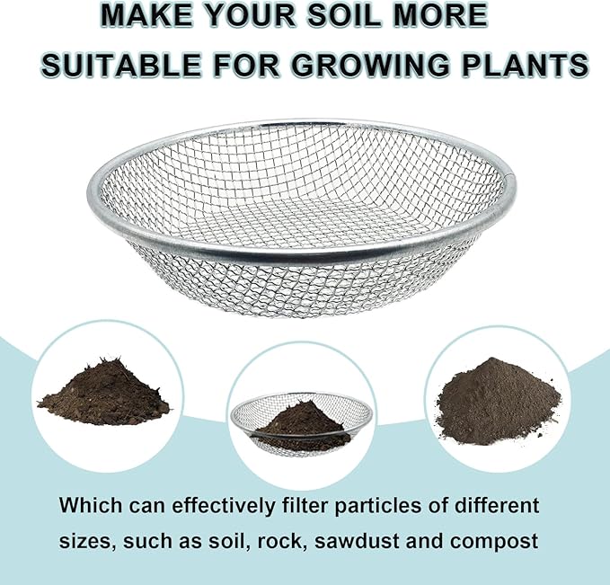 3PCS Soil Sifter for Gardening, Rock Sifter for 5gallon,Compost Sifter Dirt Sifter,Captures Dirt Rocks Sawdust