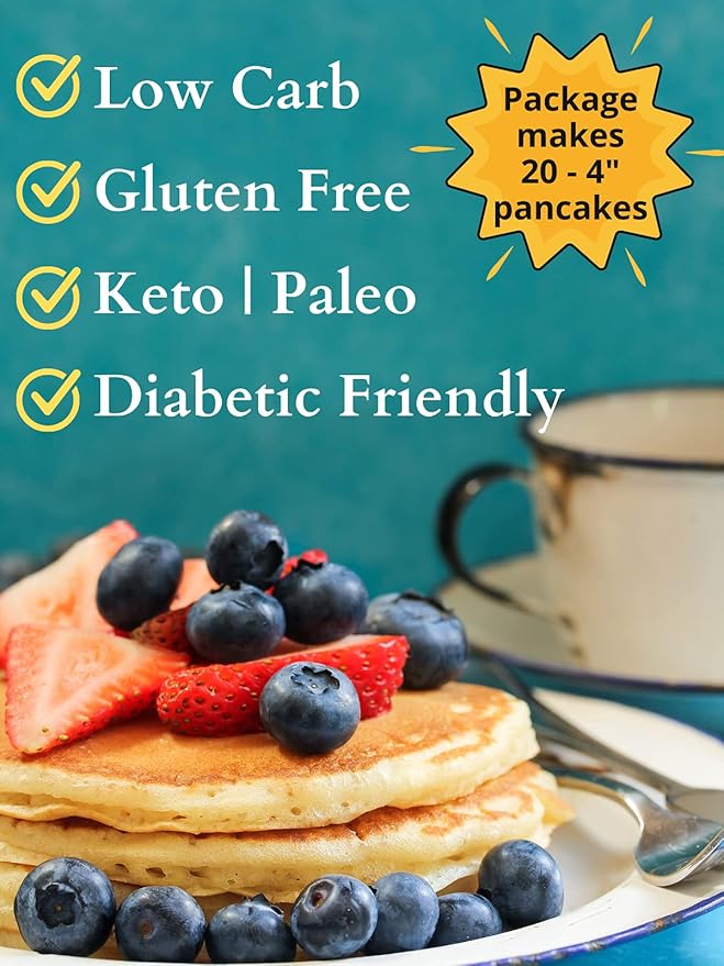 Low Carb Foods Gluten Free Pancake Mix | All-natural Ingredients | Almond and Coconut Flour Baking | Diabetic Friendly | Artificial Sweetener Free | 13.2 Oz