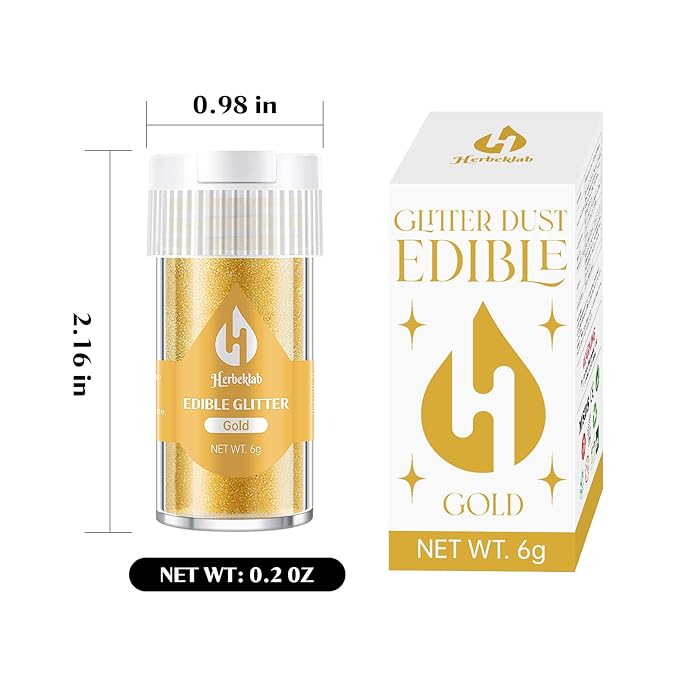 Gold Edible Glitter – 6g Luster Dust Drink Glitter, Food Grade Shimmer Powder for Cocktails, Cakes, Beverages, Chocolate & Candy