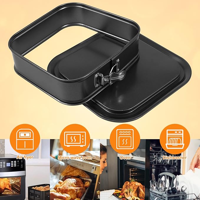 Springform baking Pan Square, 9.5 Inch Large Spring Form Cake Pan with Removable Bottom, Non-stick Cheesecake Cake Pan Bakeware for Home Kitchen DIY (Square)