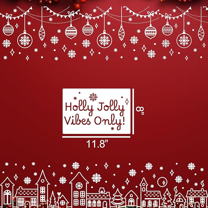 Christmas Stencils for Window Glass Large Christmas Stencils for Crafts Reusable Xmas Village House Holiday Stencil for Painting on Wood Wall Fabrics Decor