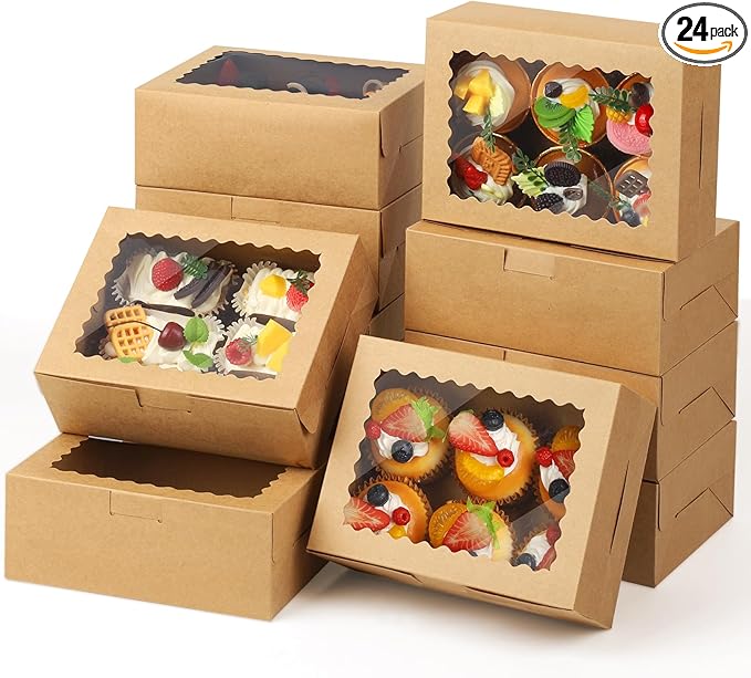 Cupcake Boxes,Cookie Boxes with Window,Bakery Box,Kraft Paper Brown Gift Box for Pastries,Cookies,Cake,Donuts,Macaroon Gift Box,candy special food box,boxes for baked goods