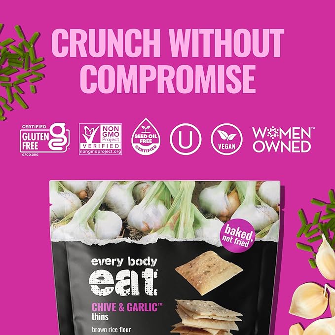 Every Body Eat Snack Thins, Allergen Friendly, Vegan, Gluten Free and Dairy Free (2 Count, Chive & Garlic)