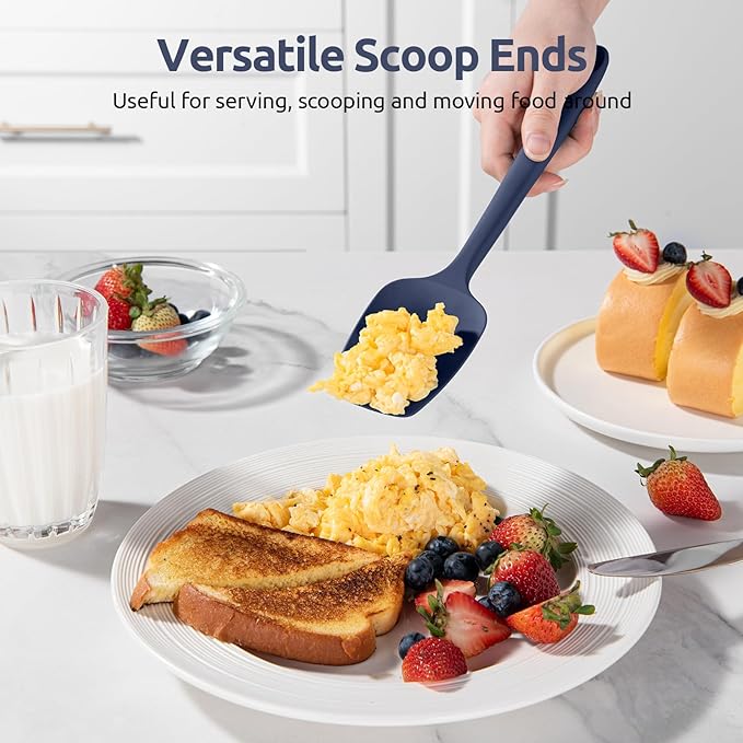 U-Taste Silicone Spoon Spatula Set: 480ºF Heat Resistant Food Grade Flexible Rubber Spoonula, Nonstick Cooking Mixing Scooping Kitchen Baking Scraper Utensils Set of 3 for Pan, Bowl (Midnight Blue)