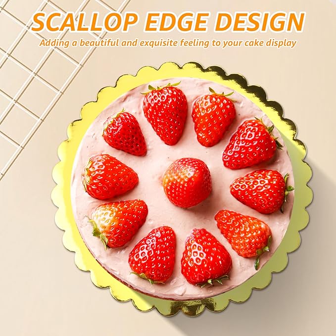 50 Pack 8 Inch Cake Boards, Round Gold Wave Cake Circles, Disposable Pizza Cardboard Cake Base Stand for Wedding Birthday Anniversary Desserts