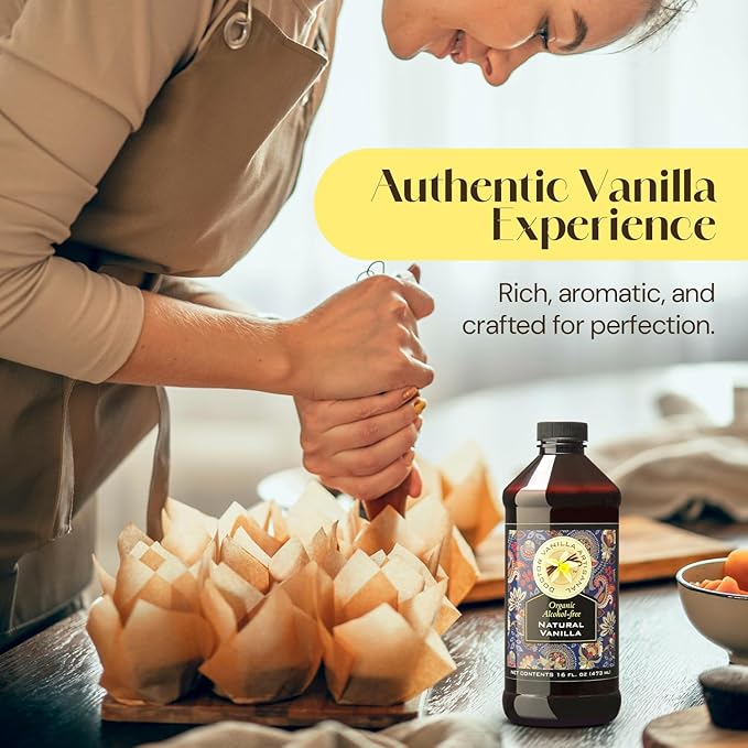 Organic Alcohol-Free Natural Vanilla for Baking, Sweet Drinks and More, Handcrafted from Madagascar Bourbon Vanilla Pods, Halal Certified, 16 Oz Bottle