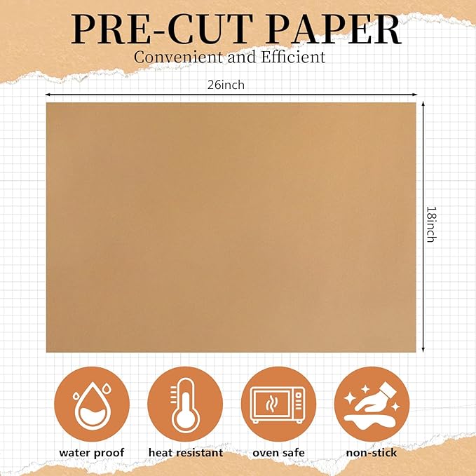 Maitys 500 Pcs 18 x 26 Inch Parchment Paper Baking Sheets Precut Non-stick & No-leak Large Unbleached Baking Paper for Full Size Sheet Pan Cooking Grilling Air Fryer Steaming Bread Cup Cake Cookie