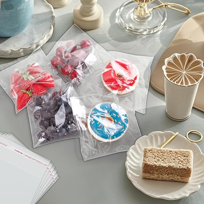 300PCS Clear Self Sealing Cellophane Bags - Cookie, Candy & Bread Bags (5x7 Inches)