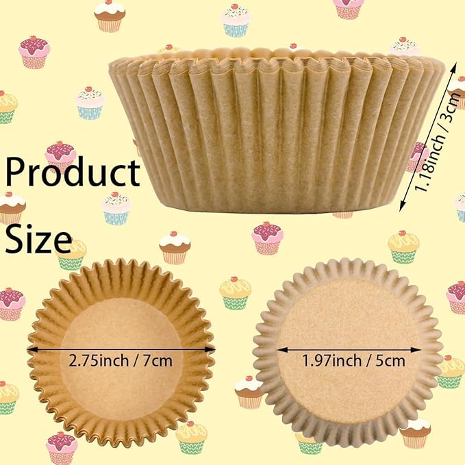1000 Counts Heavy Duty Standard Natural Cupcake Liners Paper Cupcake Wrappers Bulk Cup Cake Cases 2 inches Baking Paper Cups for Baking Candy Cooking (Natural, 2 inches)