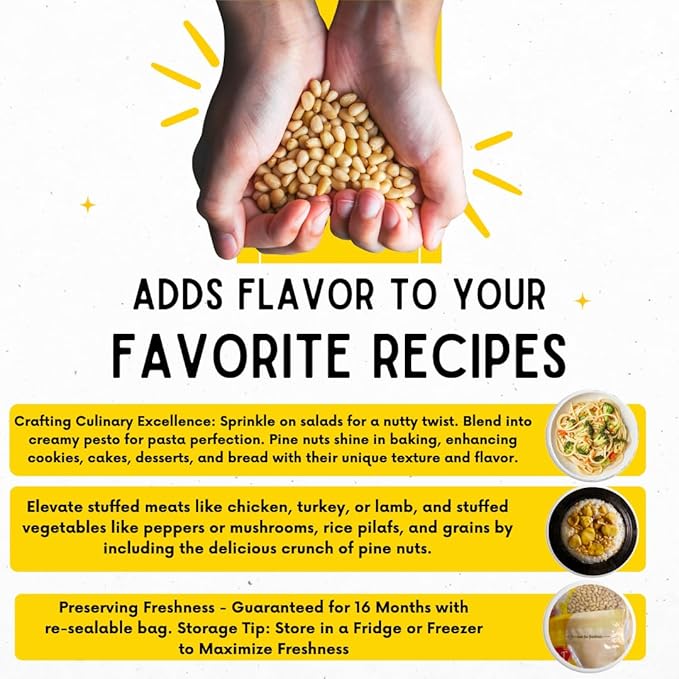 Sunbest Natural Raw Pine Nuts (Pignolia) – 2 lb Bag (32 oz) – Unsalted Nuts, Crunchy & Fresh – Non-GMO, Kosher, Gluten-Free – Great for Snacking, Topping & Baking – Perfect Pine Nuts for Pesto