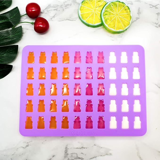 Gummy Bear Candy Molds Silicone, Gummy Molds with 2 Droppers, Non-Stick Silicone Candy Molds Including Mini Dinosaur, Bear Shape, Hearts and Mini Donut, Set of 4