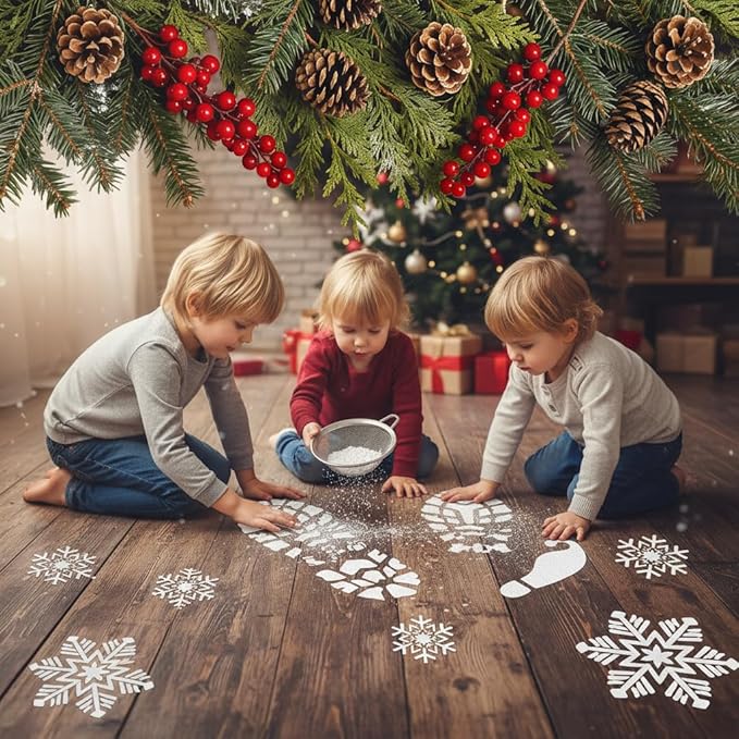 10Pcs Christmas Stencils for Painting Santa Footprints for Floor, Reindeer Foot and Snowflake Stencils Template,Reusable Plastic Elf Foot Print Stencil on DIY Craft Holiday Xmas Decor