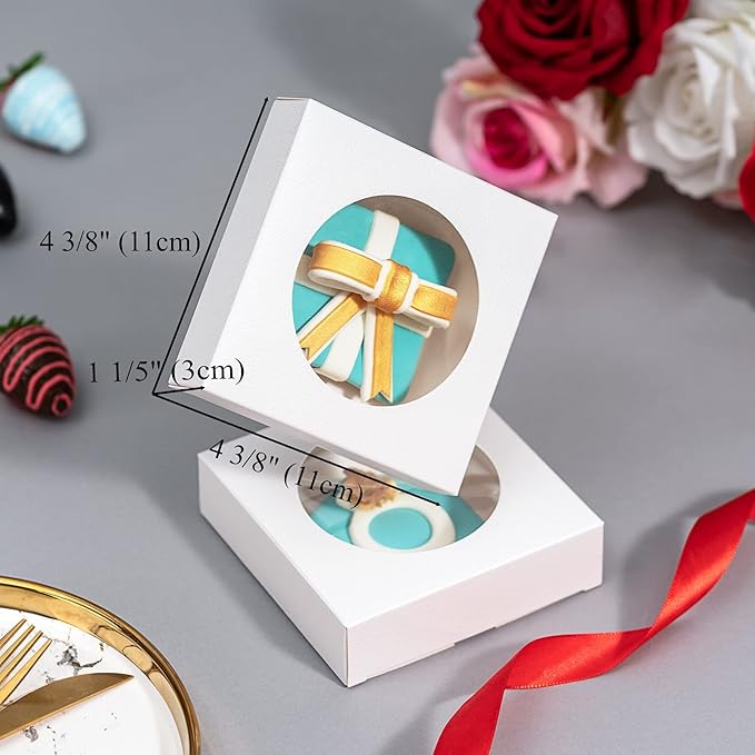 RomanticBaking 50 Pack Single Cookies Boxes 4 3/8" x 4 3/8" x 1 1/5" Bakery Boxes for Wedding Favors Party