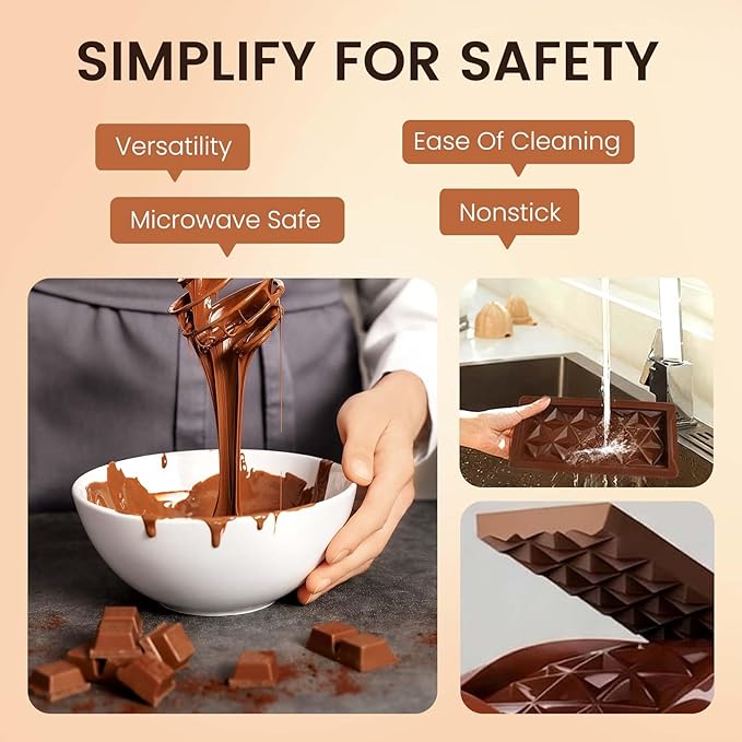 3 PCS Chocolate Bar Mold Silicone Molds,Rectangular Non Stick Chocolate Molds, Food Grade Silicone Deep Mold DIY for Snacks
