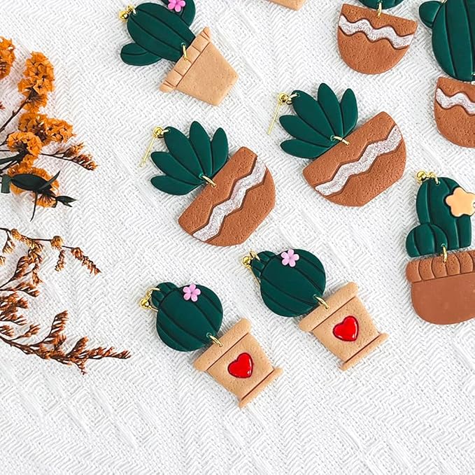 Xaekicr Cactus Polymer Clay Cutters – 10 Pcs Plant and Pot Clay Cutters Set for Earrings and DIY Crafts, Polymer Clay Tools for Jewelry Making