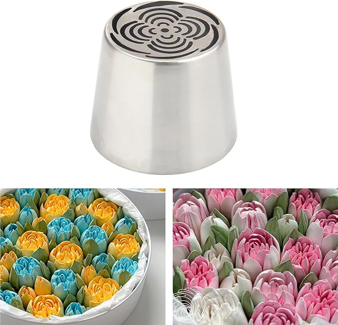 Extra Large Russian Piping Tip Set - 6 Stainless Steel Marshmallow Buttercream Framing Nozzles for 3D Roses Tulip Cake Decorations and Marshmallow Bouquets, Includes 1 Cleaning Brush(6H)