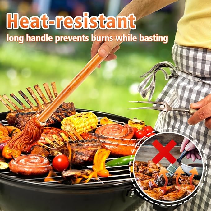 16" BBQ Sauce Basting Mops & Brushes for Roasting or Grilling, Apply Barbeque, Marinade or Glazing, Cotton Fiber Head and Hardwood Handle, Dish Mop Style, Perfect for Cooking or Cleaning - Pack of 3