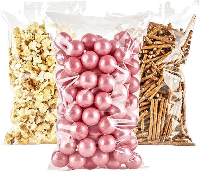 Prestee 200 Pack Self-Sealing Cellophane Bags 6x10 - Clear Bags for Small Gifts, Cookies, Candy, and Bakery - Airtight Goodie Bag for Gift Giving and Packaging - Food-Safe Plastic Treat Bag