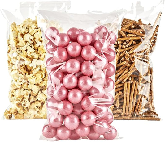 Prestee 200 Pack Self-Sealing Cellophane Bags 6x10 - Clear Bags for Small Gifts, Cookies, Candy, and Bakery - Airtight Goodie Bag for Gift Giving and Packaging - Food-Safe Plastic Treat Bag
