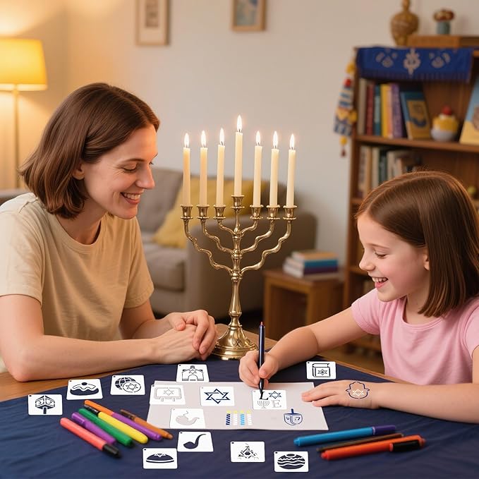 Augshy 56pcs Hanukkah Stencils, Chanukkah Dreidel Menorah Cupcake Stencils for Hanukkah Holiday Baking Painting Dessert Craft Decoration