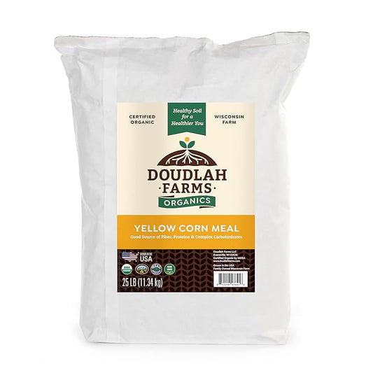 Organic Yellow Cornmeal 25 lb Fine Grind - Non-GMO, Gluten-Free, Sugar-Free, Farmed From Regenerative Soil, Vegan, Grown In USA, For Baking Cornbread, Muffins, Pancakes, and More by Doudlah Farms