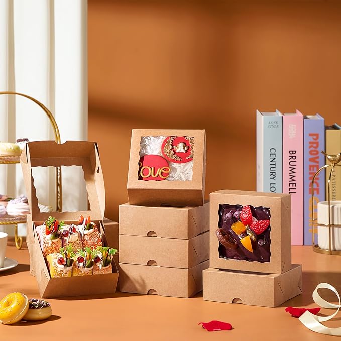 20 Pcs Bakery Boxes-5x5x2 Inch with Window-Cookies, Mini Cakes, Chocolate Covered Strawberries, Macarons, Pies & Brownie Boxes