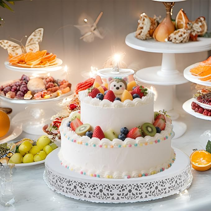 MTJYQTF White Cake Stand Set - 16 in Metal Round Cupcake Dessert Stand with Cake Cutting & Cake Spatula for Party, Candy Table Display for Wedding Birthday Baby Shower CS003-16pan-white