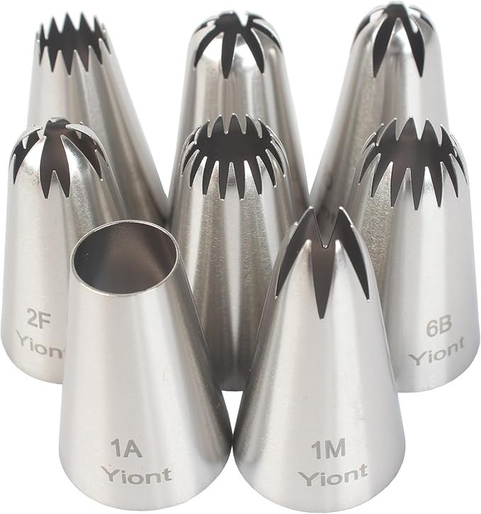 8Pcs Flower Piping Tips Set Stainless Steel Baking Tools Cookies, Cupcakes Rose & Wedding Cake Decorating Icing & Frosting Pastry Nozzles Yiont