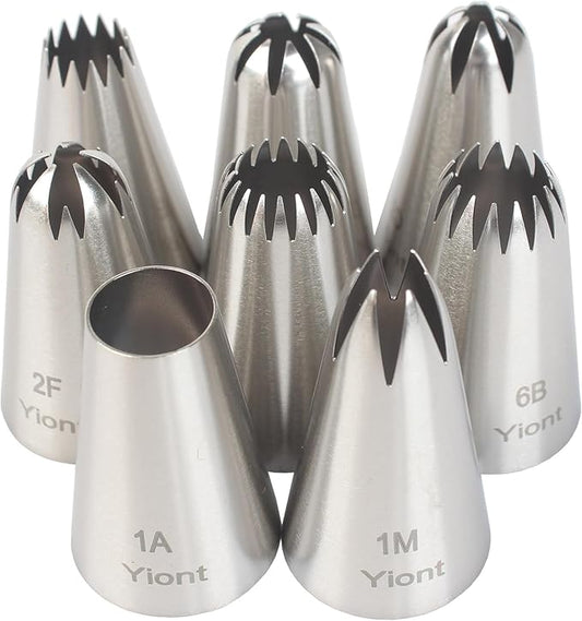 8Pcs Flower Piping Tips Set Stainless Steel Baking Tools Cookies, Cupcakes Rose & Wedding Cake Decorating Icing & Frosting Pastry Nozzles Yiont