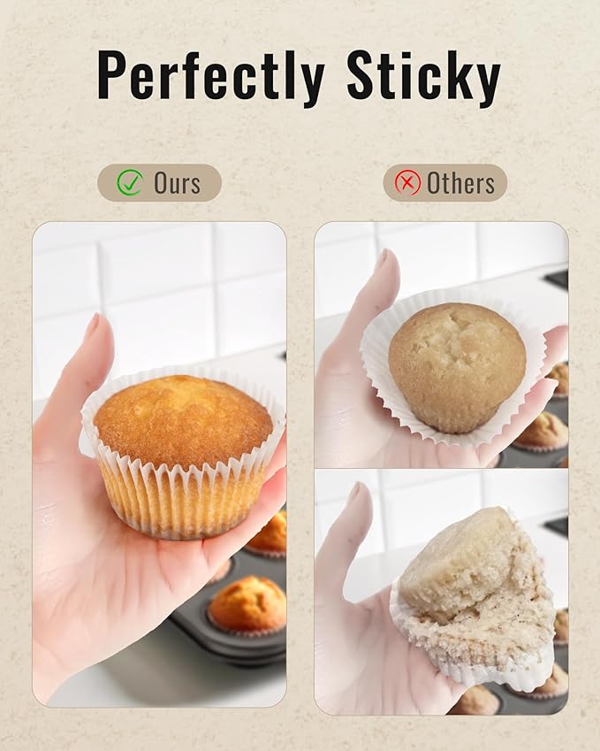 200pcs Standard White Cupcake Liners for Baking, Upgraded Natural Muffin Liners, Balance Non-Stick & Non-Slip, Greaseproof Parchment Paper, Cupcake Wrapper for Party, Wedding, Christmas