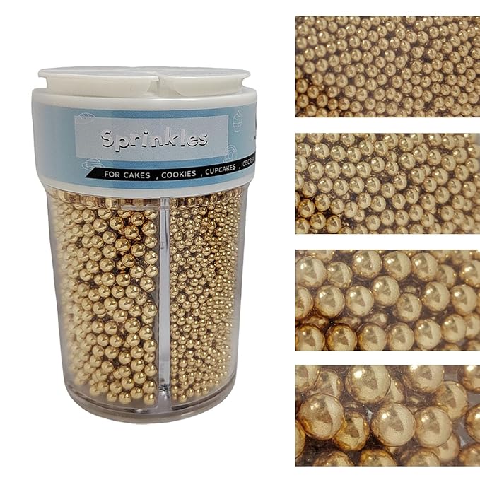 EPHVODI Sprinkles for Cake Decorating, Gold Pearl Sugar Sprinkles for Cupcake Toppers Wedding Party Halloween Christmas Supplies, 4 Sizes Sprinkles Mix