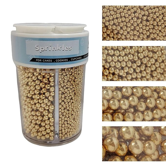 EPHVODI Sprinkles for Cake Decorating, Gold Pearl Sugar Sprinkles for Cupcake Toppers Wedding Party Halloween Christmas Supplies, 4 Sizes Sprinkles Mix