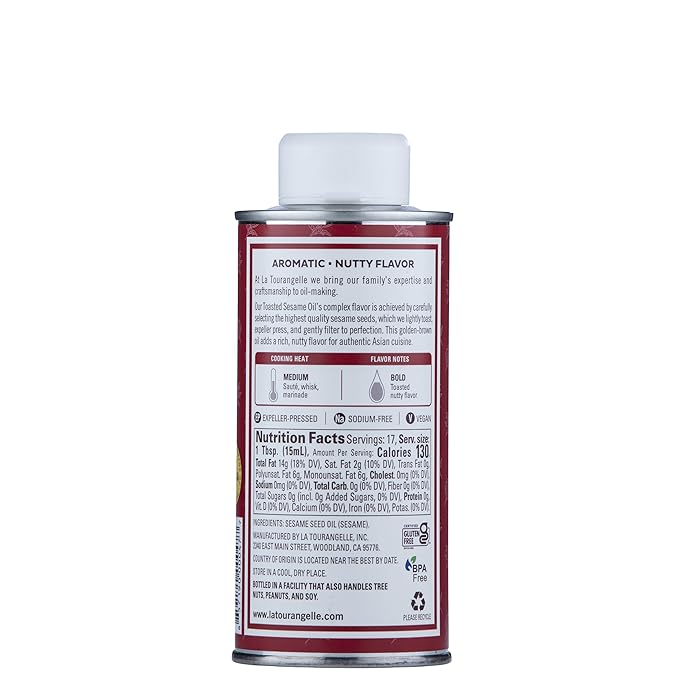 La Tourangelle, Toasted Sesame Oil, Great for Cooking, Add to Noodles, Stir-Fry, Vegetables, Vinaigrettes, and Marinades, 8.45 Fl Oz